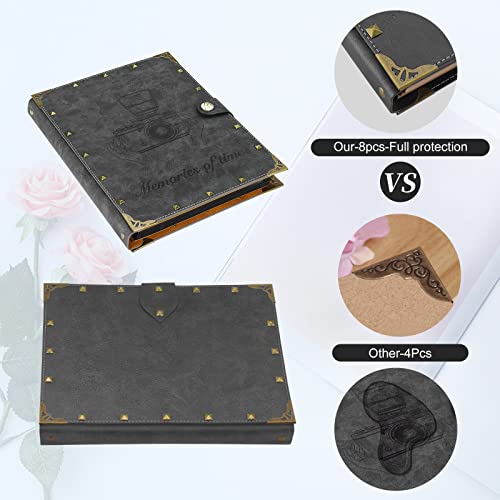 ZEEYUAN Leder Fotoalbum 60 Seiten zum Selbstgestalten Nieten Scrapbook Fotobuch zum Einkleben Schwarze Seiten Perfekt als Familienalbum Reisealbum Hochzeitsgästebuch