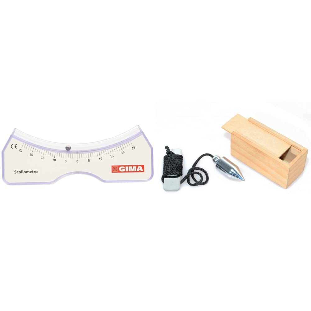 Scoliometro GIMA + Filo a Piombo per uso medico, con scatola in legno - lungo 150 cm