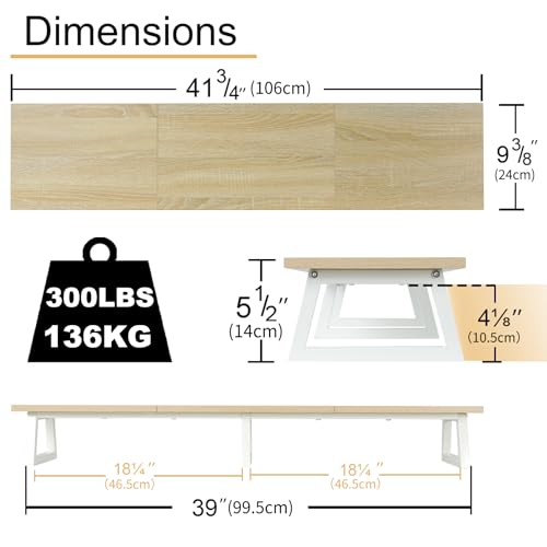 TEAMIX Dual Monitor Stand with Plastic Drawer Organizer Monitor Stand with Drawer for 2 Monitors Maple - Thumbnail 2