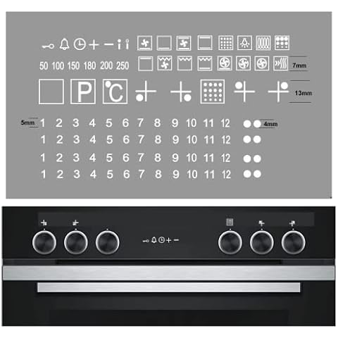 Generisch 1 Cooker Sticker Set, E Hob Lettering Oven Cooking Switch Sign Sticker Decal (R98) (Transparent Background with White Symbols (R98/4) t) Cover