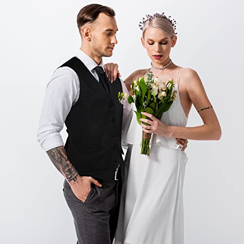 Haysandy Men's Formal Vest Set Business Classic Waistcoat with Necktie Bow Tie and Pocket Square for Tuxedo Wedding Dress2