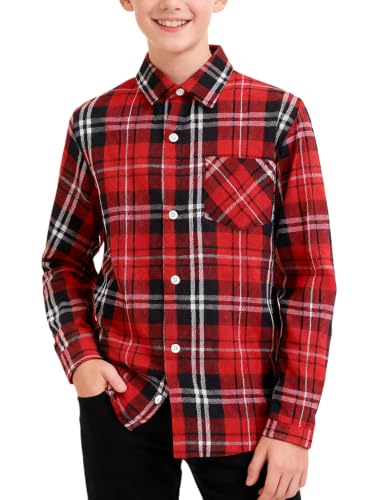 Image of mintgreen Boys Checked Shirts, Cotton Tops, Red Plaid, 11-12 Years, 160