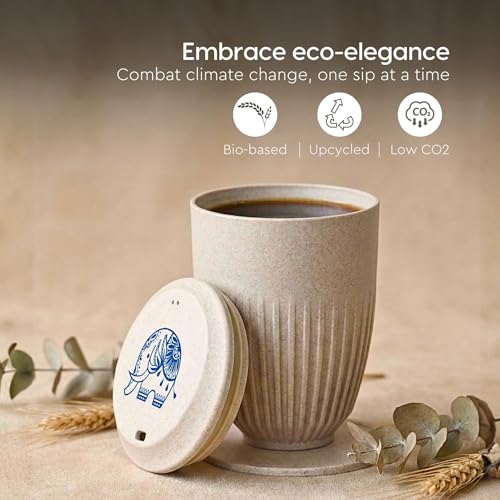 Image of Eha Earth-Friendly Wedding Gifts for Couple | Gifts Made with Rice Husk Biocomposite | Elephant Printed Mug and Coasters Set of 2, Keychain, Loopac Box | 350 ml | Sand Castle