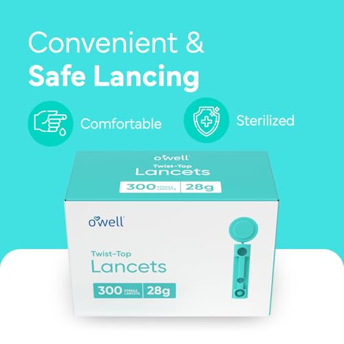 OWELL Twist Top Lancets, Sterile Lancets for Diabetes Testing, Lancets for Diabetic & Blood Sugar Test, Thick Lancet for Regular & Thicker Skin, 28 Gauge, 300 Count