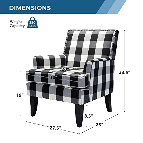 Hulala Home Modern Accent Chair With Arms And Wooden Legs, Mid Century Accent Chair Armchair High Back Rest, Padded Armrest And Comfortable Cushioned Seat For Living Room (Buffalo Black) #TOP1