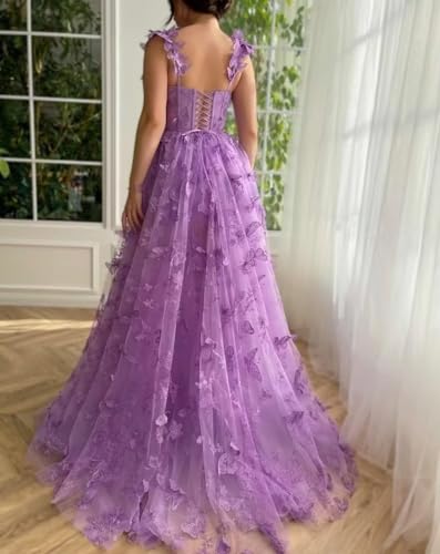 3D Butterflies Tulle Prom Dresses for Teens 2024 Applique Corset Gowns Sweetheart Long Formal Evening Dress with Slit3