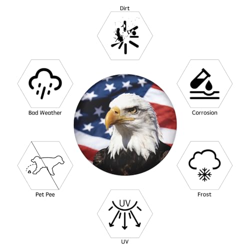 Image of American Flag Star Spare Tire Cover USA Eagle Wheel Covers 15 Inch | Red White Blue，Polyester，Protectors Tire Cover，Waterproof，Dust-Proof，Universal，Fit for RV Jeep SUV Motor Travel Camper Tires