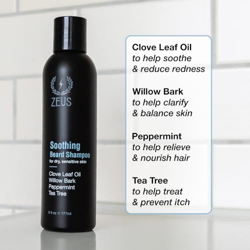 ZEUS Soothing Beard Shampoo for Men, Specialized Face & Hair Wash for Dry & Sensitive Skin, Anti-Dandruff & Itch Relief for Healthy Beard Growth (Made in USA) 6 oz
