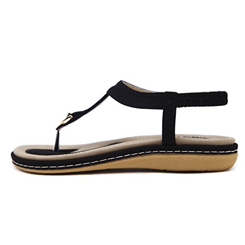 Meeshine Women's Bohemia Flip Flops Summer Beach T-Strap Flat Sandals Comfort Walking Shoes Black Us 9.5 #TOP1