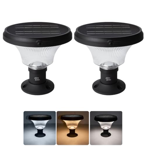 Image of Epyz Solar Gate Pillar Light Outdoor Garden Home Round Shape Waterproof with 143LEDs 3 Type of Lights, Application for Fence, Garden, Wall, Outdoor [ Pack of 2, Multicolour, 12000mAh ]
