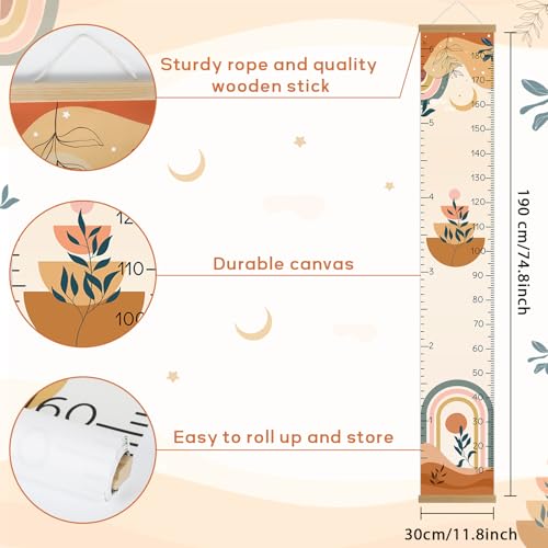 Naozinebi Kid Boho Height Growth Chart Bohemian Canvas Height Tracker Wood Growth Ruler Chart Boho Hanging Wall Height Measurement for Toddler Kids Room Nursery Bathroom Playroom Essential Decor - Thumbnail 2