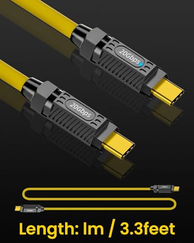 Image of Verilux Usb C To Usb C Cable 140W Usb 3.1 Type C Charging Cable,Fast Charging 20Gbps Usb Type C Charger Cord,With Led Light,Support 8K@60Hz For Macbook Pro,3.3Ft,Yellow