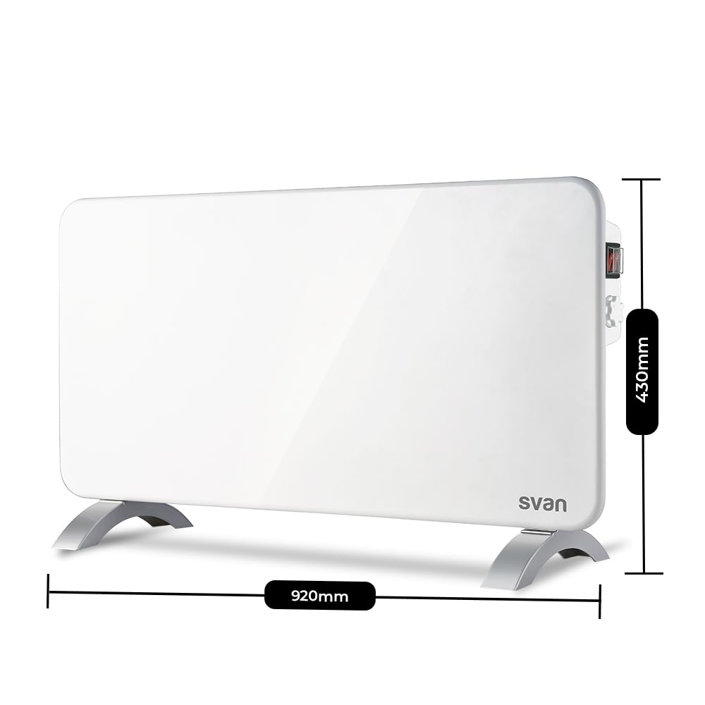 Svan Radiador Plano Eléctrico Bajo Consumo, 2 Niveles de Potencia, 2000 W, Termostato Mecánico, Protección Sobrecalentamiento, Soporte con Patas, Blanco