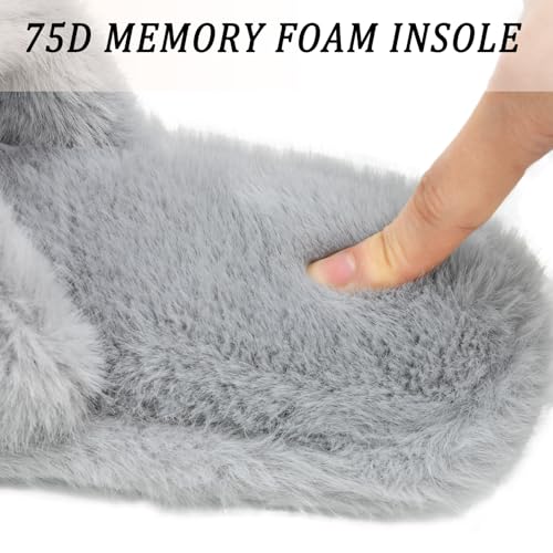 Rosoz Women's Soft Plush Fuzzy Slippers Memory Foam Anti-Skid Sole House Shoes Indoor Outdoor Open Toe Sandals3