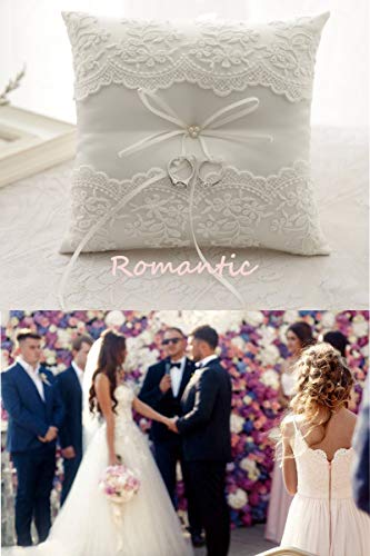 BETAULIFE Wedding Party Ring Pillow, Ivory Bearer Cushion