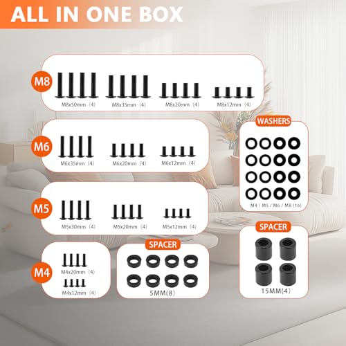 Nivithi Universal-Montageset-TV/Monitor Schrauben,Schwarz/Eisen mit Schrauben-Set M4/M5/M6/M8,VESA-Schrauben+Zubehör.Kompatibel mit Monitor-Wandhalterungen&TV-Standfüßen.
