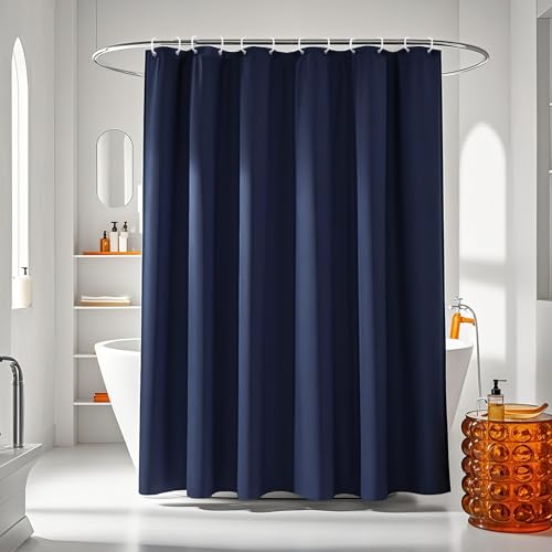 AooHome Solid Navy Blue Shower Curtain, Fabric Weighted Hem Shower Liner with Hooks, Reinforced Metal Grommets, Water Repellent, 72 Width x 75 Height inch by AooHome - Used condition - US$14.52