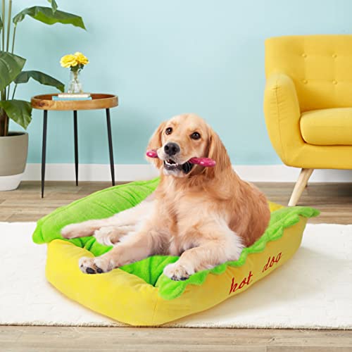 Hot Dog Design Pet Dog Cat Beds, Soft Removable And Washable Pet Mat Dog House Dot Pet Animal Round Donut Calming Medium Large Dog Bed (Large Hot Dog Pet Beds) #TOP2