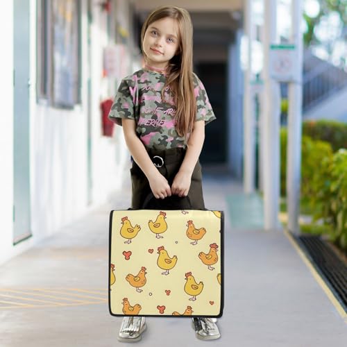 Image of 3 Ring Zipper Binder with Shoulder Strap Cute Chicken Yellow Farm 1.5 inch Binders Keeper Large Capacity Multi Pockets for School Office Supplies