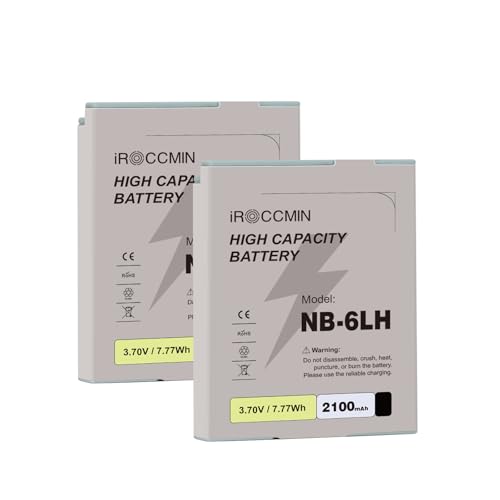 iROCCMIN 2Pcs 2100mAh NB-6LH NB-6L Replacement Battery for Canon PowerShot SX510 SX520 HS SX500 SX170 is, ELPH 500 HS SD980 is D30 S90 S95 S120, IXUS 105 200 is Camera