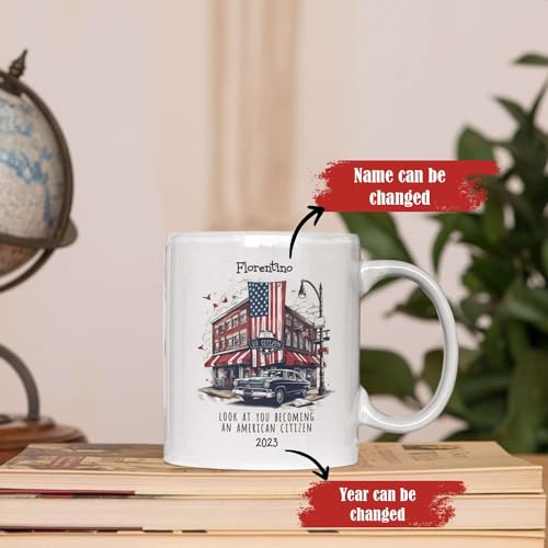 Becoming An American Citizen Mug, Customized Name And Year Citizenship Tea Cup, Personalized America Themed Coffee Mug, Unique New US Citizen White Ceramic Cup, Decorative Mug Gifts