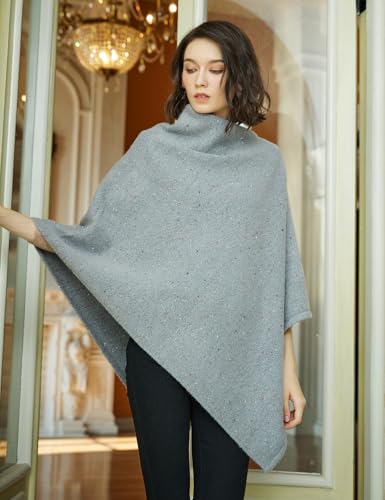 Image of BEAUTELICATE Women Wool Poncho Knitted Tweed Wool Sweater Pullover Pile Collar Cape