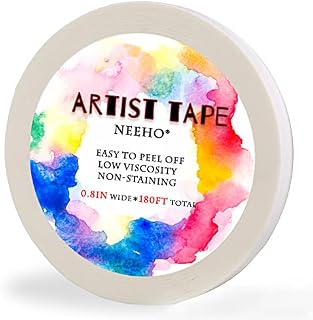 Artist Tape for Drafting Art, Neeho Acid-Free White Masking Tape for Watercolor Painting Canvas Framing, 0.8inch Wide 180FT Long