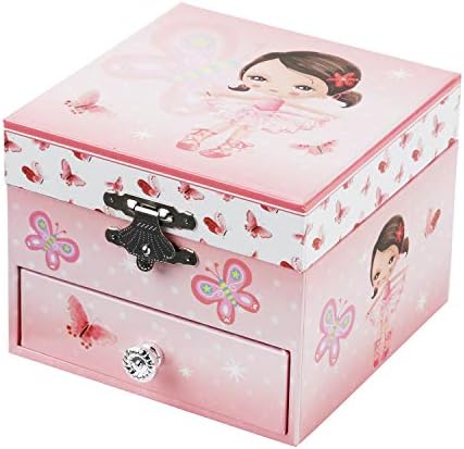 Taopu Sweet Square Musical Jewelry Box with Pullout Drawer and Spinning Ballerina Girl Figurines Music Box Jewel Storage Case for Girls