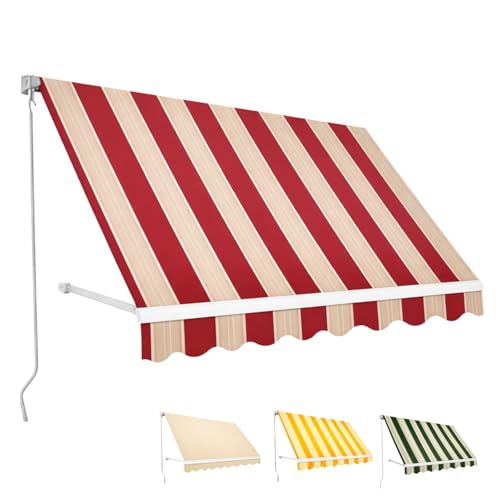 Paluplus Tenda da Sole a Caduta, Misura 400x300 cm, Senza Cassone con braccio avvolgibile e Braccetti Fermatenda, Telo Resistente 280 g/m², per Balcone e Terrazzo -3910F -10 (Bordeaux e Crema)