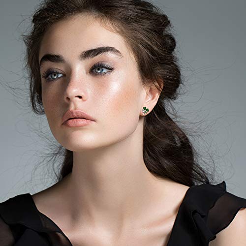 S925 Sterling Silver Heart Four Leaf Clover Shamrock Earrings For Women Girls Irish Emerald Crystal Clip On Piercing Stud Charm Fashion Love Leaf Prom Valentine St Patricks Day Earring #TOP1