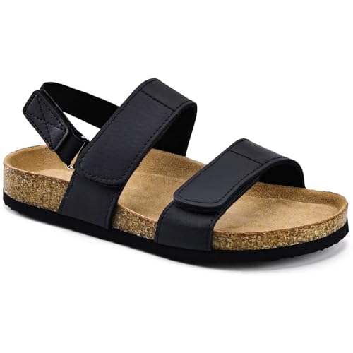 Image of Torotto Girls Boys Sandals with Cork Footbed Adjustable Straps Summer Glitter Slides Sandals Open Toes Flat for Kids Toddler