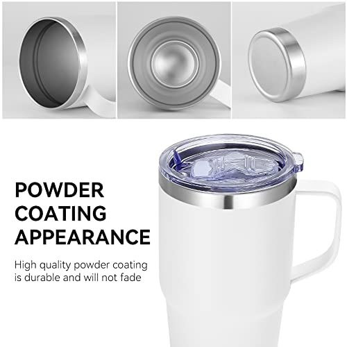 Vegond 20 Oz Tumbler Bulk With Handle Lid And Straw, Stainless Steel Insulated Travel Coffee Mug Set, Spill Proof Double Wall Metal Tumblers Cups, White 12 Pack #TOP2
