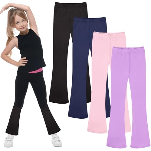 La Mejor Selección de Ropa deportiva para Niña para comprar hoy. 48 FEQO - Leggings acampanados para niñas, leggings de algodón para niñas, 5-14 años, Negro, azul marino, rosa, morado, 5-6 Años
