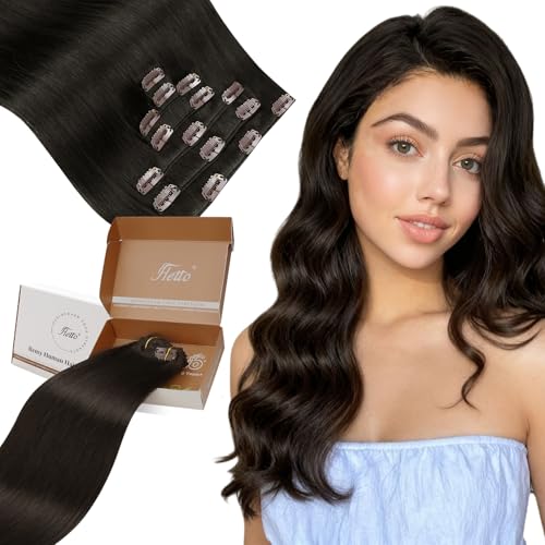 Hetto Hair Extensions Clip ins Real Human Hair Dark Brown