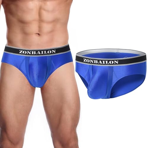Mens Bulge Enhancing Briefs Ice Silk Underwear Ball Pouch with Support Strap Silky Smooth Sexy Bikini