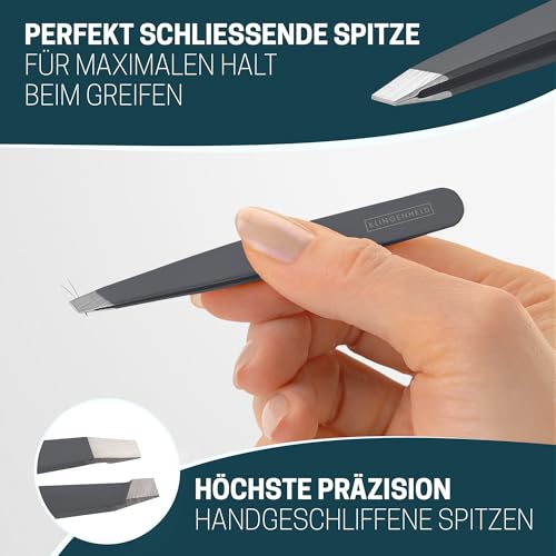 KLINGENHELD® Präzises Pinzetten-Set mit handgeschliffenen Spitzen - Perfekt für alle Anwendungsbereiche - inkl. Baumwoll-Etui 100% plastikfrei & nachhaltig - Pinzette Augenbrauen zupfen, 21 Farben