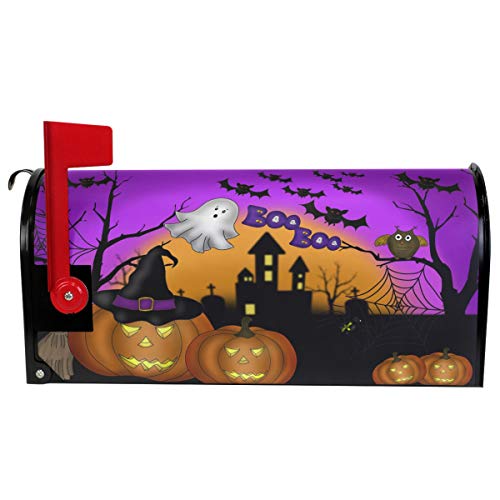 Image of Wamika Happy Halloween Pumpkin Gost Trick or Treat Mailbox Covers Large Ghost Owl Bat Castle Boo Purple Magnetic Mail Cover Letter Post Box Oversized 25.5 inch L X 21 inch W