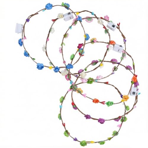 URAQT Couronne de fleurs Bandeau à Cheveux, 6 Pièces Couronne de fleurs LED Lumineux Chouchou, Bandeau Garland Bandeau de Fleurs, Fille Headband Réglable...