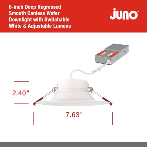 Image of Juno 6 inch Canless Wafer LED Light, 5-in-1 CCT, Deep Regressed Smooth Trim 6Pk