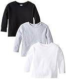 Clementine Little Girls' Long Sleeve Basic T-Shirt Three-Pack,White/Black/Grey,5/6