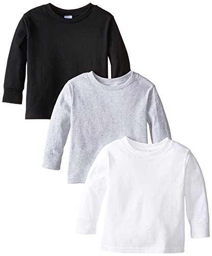 Clementine Little Girls' Long Sleeve Basic T-Shirt Three-Pack,White/Black/Grey,5/6