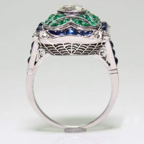 Vista 5 de Yuren Anillo de plata de ley 925 con esmeralda vintage, zafiro azul, topacio blanco, joyería de moda para mujer, talla 6-10