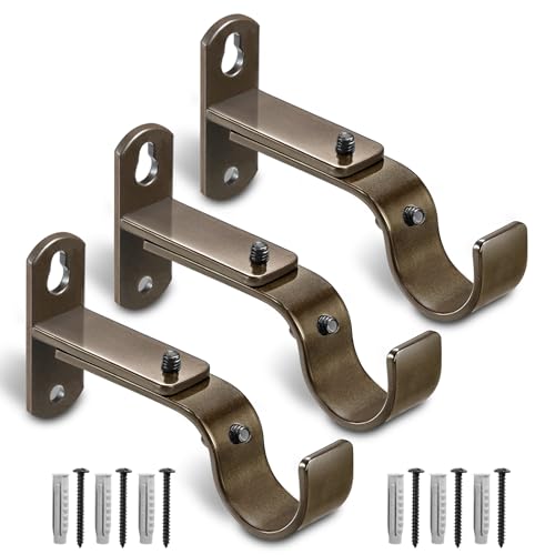 AMZSEVEN Adjustable Curtain Rod Brackets, Metal Window Drapery Rod Hanger Holders Hooks for 1 inch...
