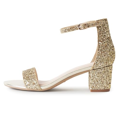 Image of J. Adams Daisy Heeled Sandals - Ankle Strap Low Block, Open Toe Dress Pumps, Chunky Heels - Dressy Shoes for Women - Bridal, Wedding, Summer Sandals