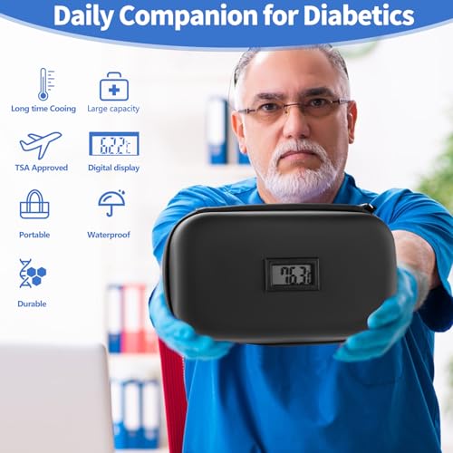 HIMDUZE Insulin Kühltasche Reisekoffer TSA genehmigt gekühlte Medizin Kühler für Reisen w/Temperaturanzeige Diabetiker Reisekoffer Tasche w / 2 Wiederverwendbare Eispacks für das tägliche Leben