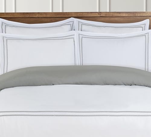Majestic Giftware Madison Linen 8 Pcs Full Size Duvet Bedding Set (BL56-F) | Riviera - Gray 400 TC 100% Cotton Sateen | 2 Fitted Sheets, 2 Duvets, 4 Pillowcases - Noble Collection