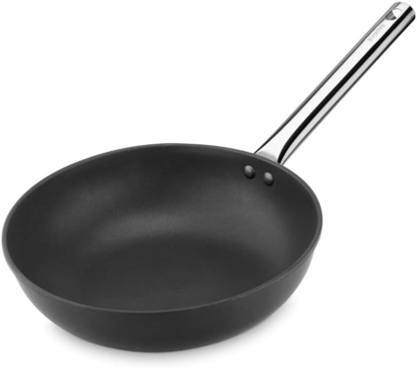 MBH - Wok BLACK SERIES z odlewanego aluminium, wok z uchwytem ze stali nierdzewnej o wysokiej odporności na uderzenia, nieprzywierający.