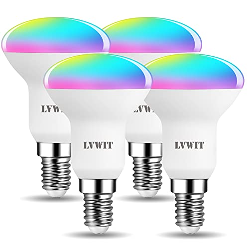 LVWIT Lampadina Smart E14 Wifi, Lampadine Alexa Riflettore, 4.9W = 40W, 470Lm, Lampadine Smart con Telecomando Compatibile con Alexa, Echo, Google Assistant, 16 Milioni di Colori RGBWW, 4 Pcs