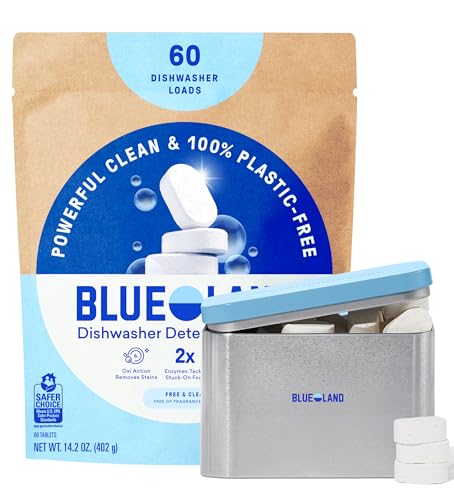 Image of BLUELAND 100% Plastic-Free Dishwasher Detergent Tablets Set, Free & Clear