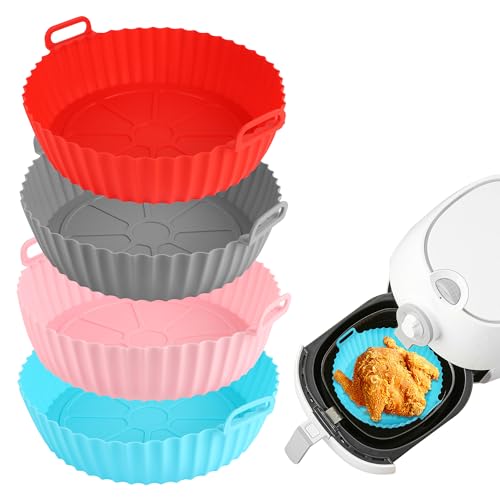 4 Pièces Moule Silicone Air Fryer, Panier de Friteuse à Air Chaud en Silicone Réutilisable 20cm Accessoire Panier de Friteuse à Air pour four, Micro-ondes, Friteuse à air